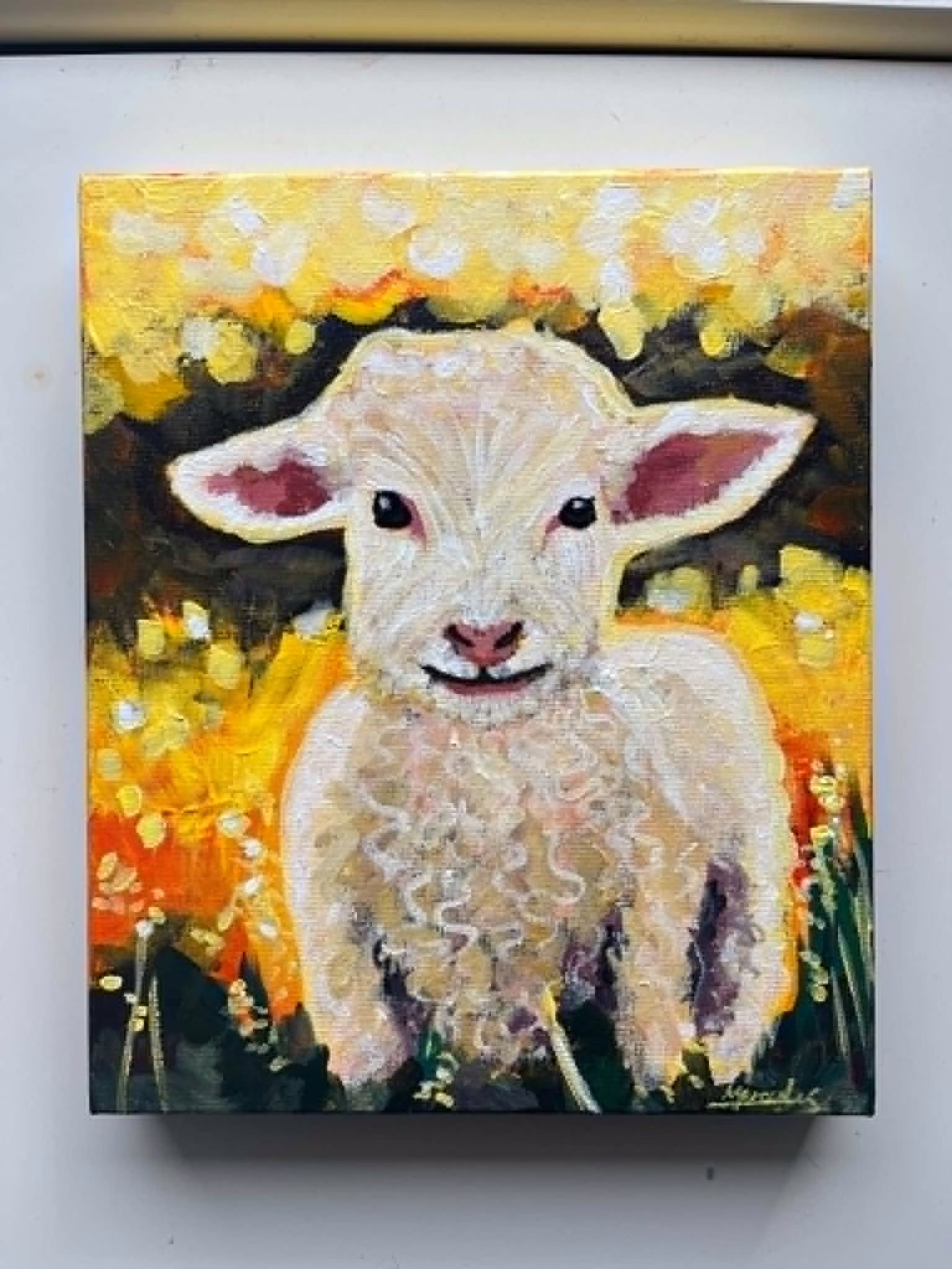 Commissioned lamb portrait — original painting by Mercedes Michel