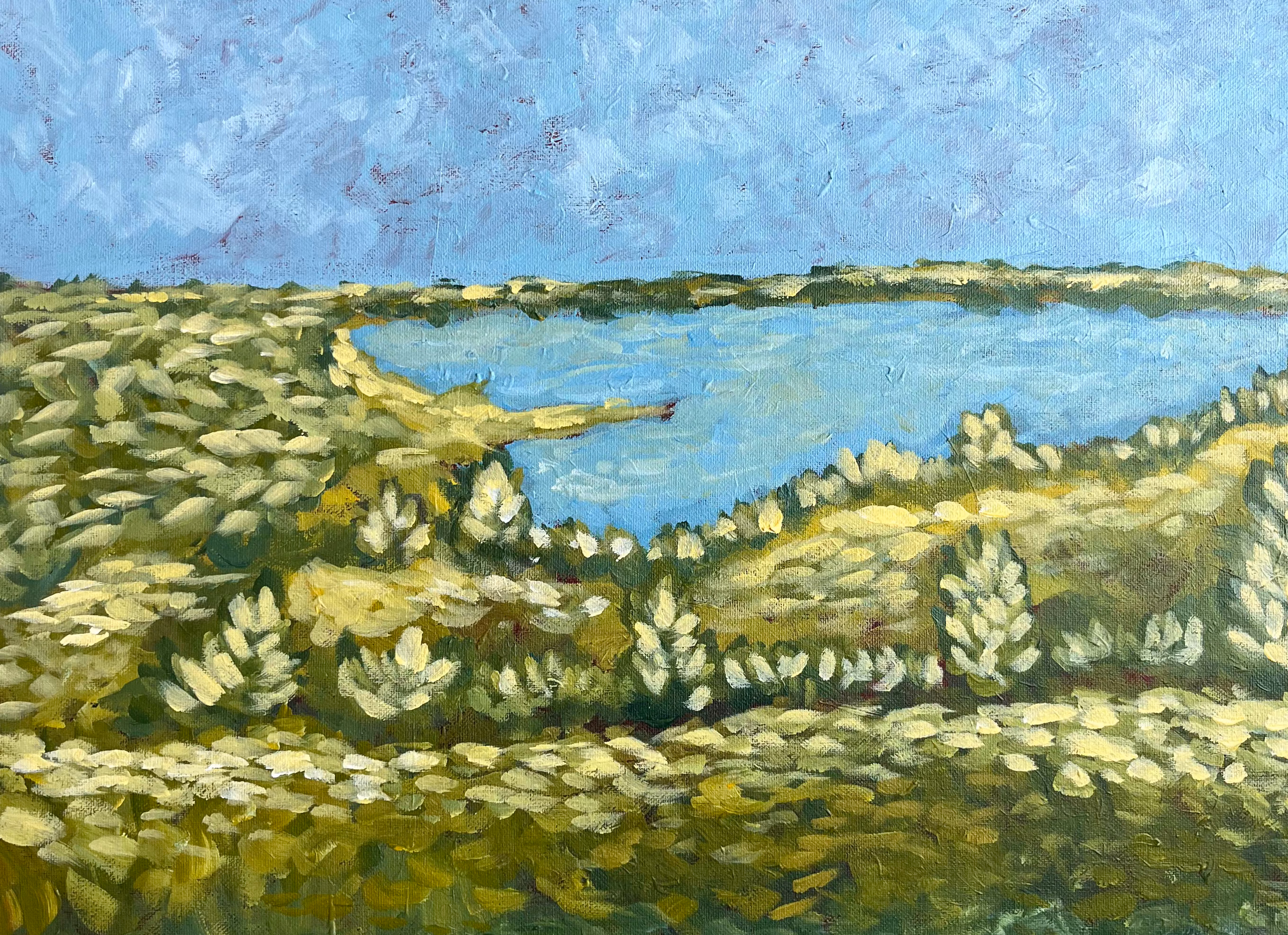 Field and lake landscape — original painting